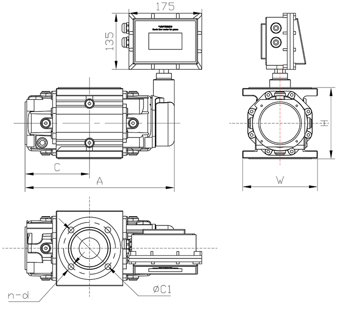 燃氣腰輪流量計外形尺寸圖